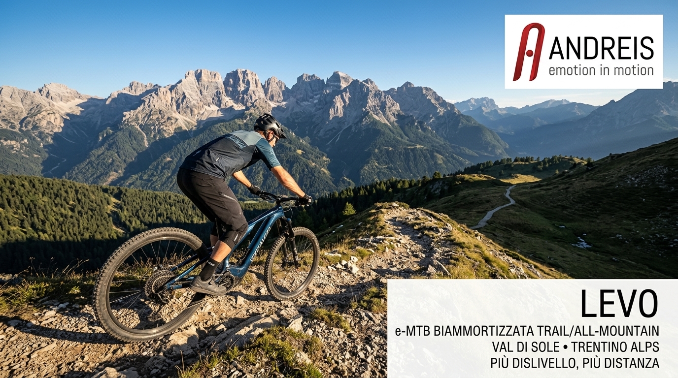 Immagine: LEVO. Alt consigliato: E-MTB trail all mountain per sentieri, dislivello e uscite lunghe in Val di Sole.